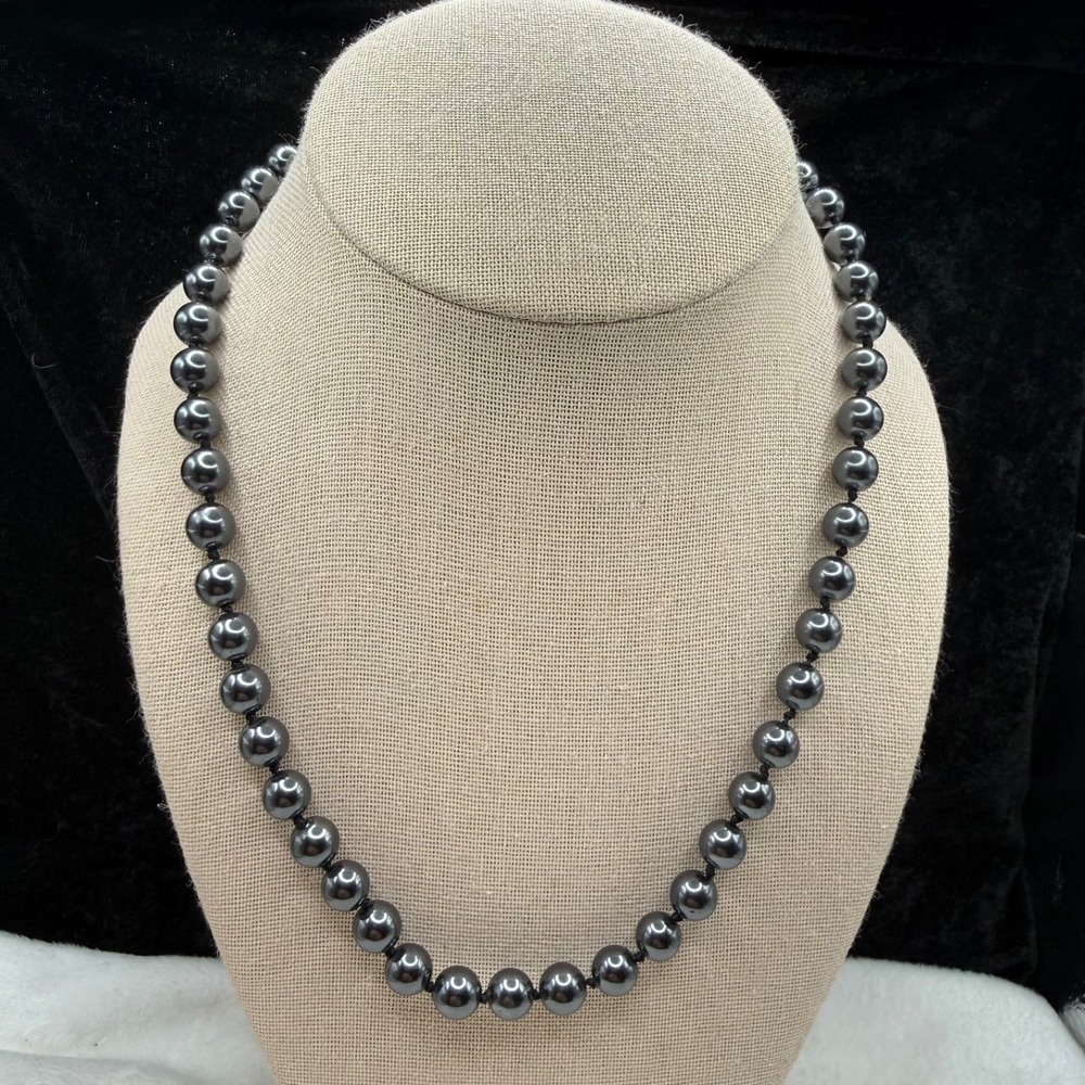 Vintage Estate Necklace Navy Blue Glass Beaded Knotted 19"